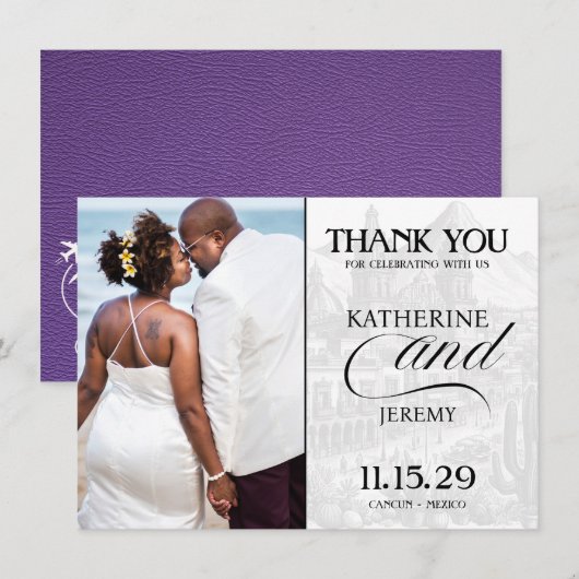 Paarse Mexicaanse paspoort Bedankkaart (Voorkant / Achterkant)