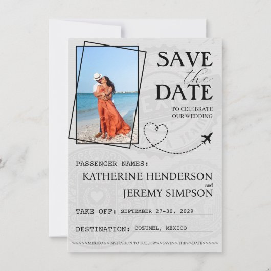 Paarse Mexicaanse paspoort Bewaar de datum Save The Date (Achterkant)