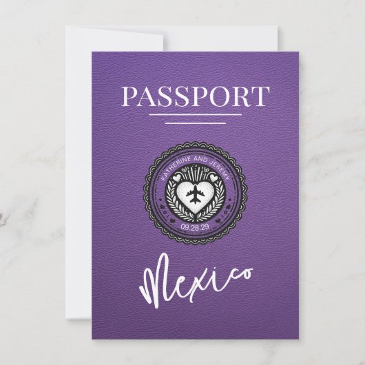 Paarse Mexicaanse paspoort Bewaar de datum Save The Date (Voorkant)