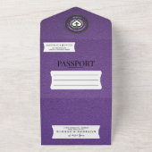 Paarse Mexicaanse paspoortbruiloft All In One Uitnodiging (Buitenkant)