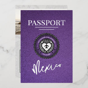Paarse Mexicaanse paspoortbruiloft Folie Uitnodiging