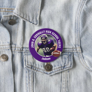 Paarse middelbare school Football speler foto groo Ronde Button 7,6 Cm