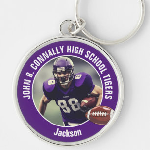 Paarse middelbare school Football speler foto Sleutelhanger