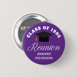 Paarse middelbare school reünie gepersonaliseerde ronde button 5,7 cm