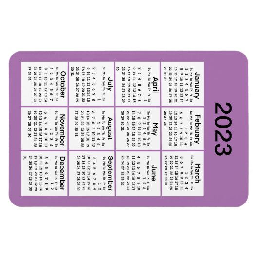 paarse mini Calendar Magnet 2023 Magneet (Horizontaal)
