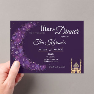 Paarse Minimale Moskee Ramadan Iftar Feest  Acryl Uitnodigingen