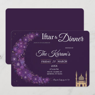 Paarse Minimale Moskee Ramadan Iftar Feest Kaart