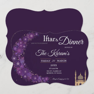Paarse Minimale Moskee Ramadan Iftar Feest  Kaart