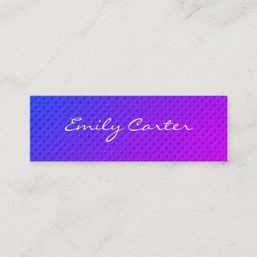 Paarse, minimale overvloeicursieve lettertype mini visitekaartje (Voorkant)