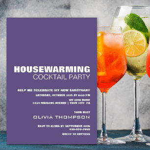 Paarse minimalistische cocktailparty over huisverw kaart