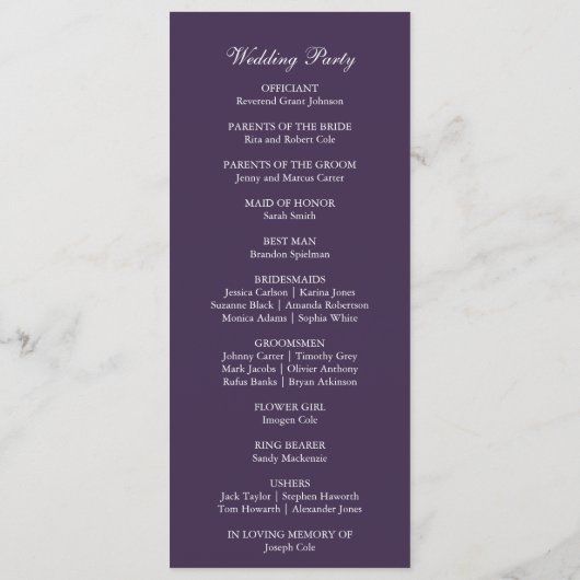 Paarse minimalistische eenvoudige moderne elegante programma (Achterkant)