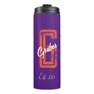 Paarse minimalistische moderne monogram thermosbeker