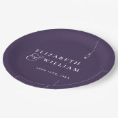 Paarse minimalistische monogram bruiloft papieren bordje (Gekanteld)