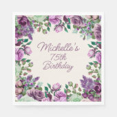 Paarse Mint Groene Waterverf Bloemen 75e Verjaarda Servet (Voorkant)