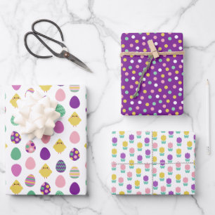 Paarse Mint Kippeneieren Tulpen Paaspatronen Inpakpapier Vel