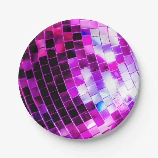 Paarse Mirror Disco Ball Papieren Bordje (Voorkant)
