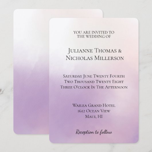Paarse mist bruiloft kaart (Voorkant / Achterkant)