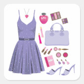 Paarse Mode set Vierkante Sticker (Voorkant)