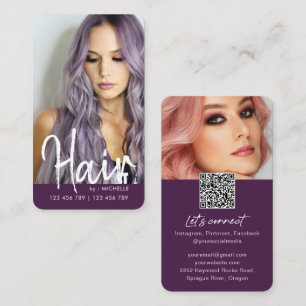 Paarse Modern Chic Hair Stylish QR code foto Visitekaartje