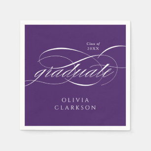 Paarse Modern Elegant Script Graduation Party Servet