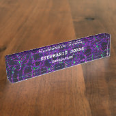 Paarse moderne Abstracte monogram naam Aangepaste  Naambordje (Zijkant)