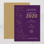 Paarse moderne Afstuderen-feestaankondigingen Aankondiging (Voorkant / Achterkant)