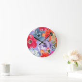 Paarse moderne bloemen, geverfd Waterverf Ronde Klok (Huis)