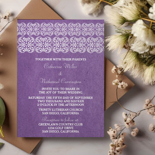 Paarse moderne Bohemian Wedding Invite Kaart