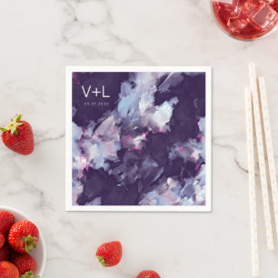 Paarse moderne borstelslag bruiloft servet