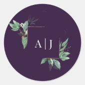 Paarse moderne bruine bruiloft ronde sticker (Voorkant)