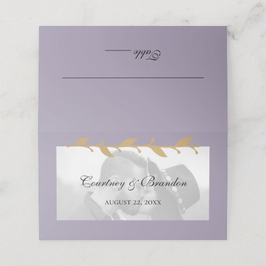 Paarse moderne foto gouden bladeren bruiloft (Buitenkant ongevouwen)