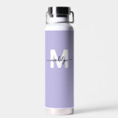 Paarse Moderne Naam Monogram Waterfles (Achterkant)