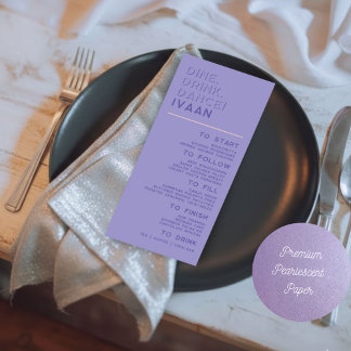 Paarse Moderne Retro Disco Bruiloft Gast Naam Menu