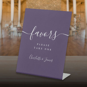 Paarse Moderne Script Bruiloft Geschenk Tafel Reclamebord Met Voetstuk