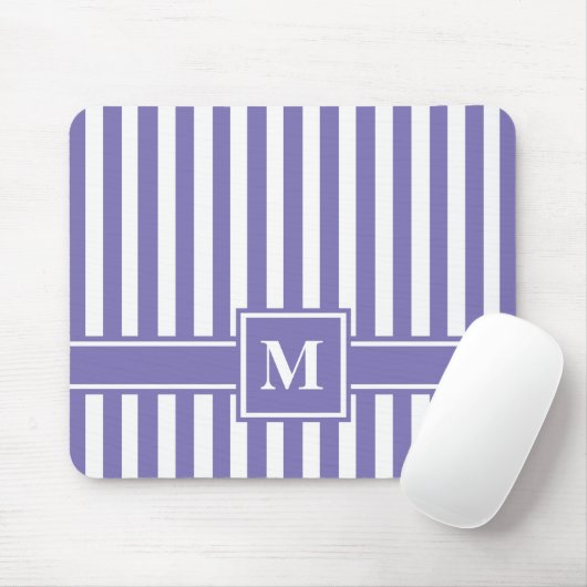 Paarse Moderne Stripe met monogram Muismat (Met muis)