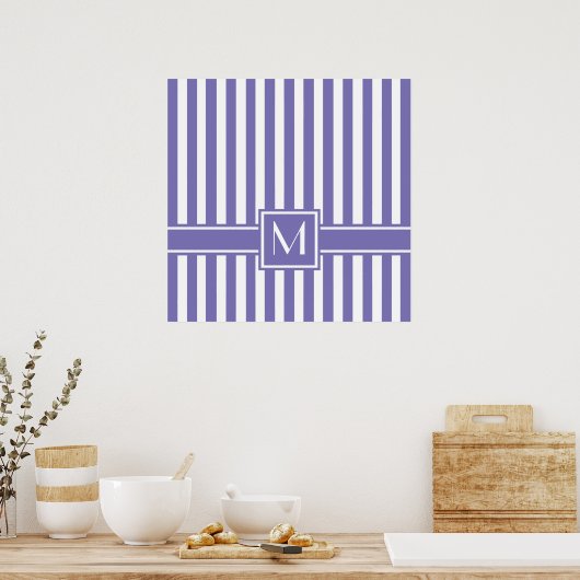 Paarse Moderne Stripe met monogram Poster (Keuken)