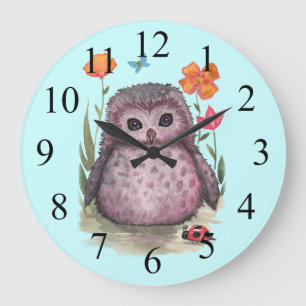 Paarse Mollige Uil Cute Uil en Lieveheersbeestje K Grote Klok