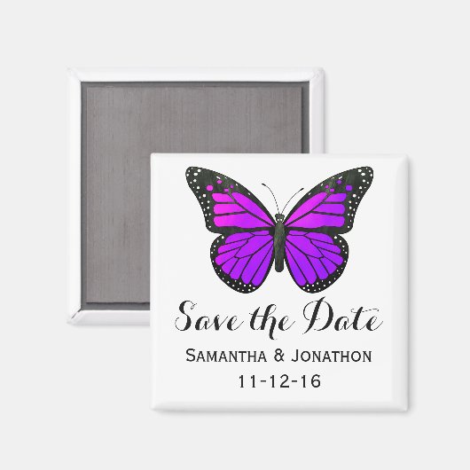 Paarse Monarch Vlinder Bruiloft Save the Date Magneet (Voorkant / Achterkant)
