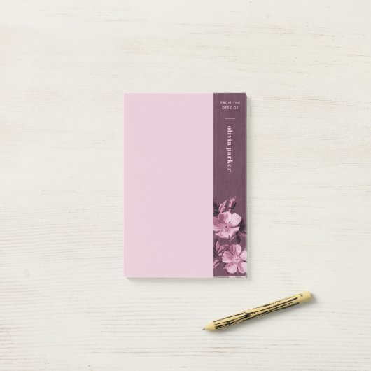 Paarse monochromatische bloemen bloemennotities post-it® notes (Op bureau)
