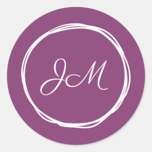 Paarse Monogram Bruiloft Stickers