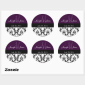 Paarse Monogram Damask voor Bruiloften Stickers (Vel)