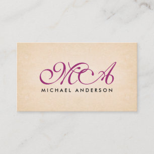 Paarse monogram Elegant Script Paper Achtergrond Visitekaartje