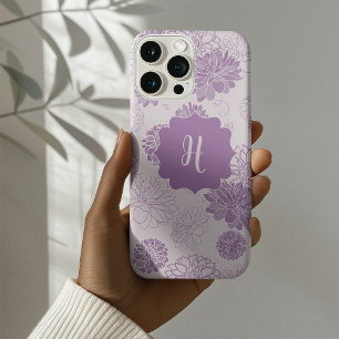 Paarse Monogram Elegante Bloemen iPhone 16 Pro Hoesje