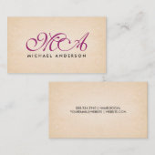 Paarse Monogram Elegante Script Papier Achtergrond Visitekaartje (Voorkant / Achterkant)