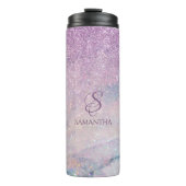 Paarse monogram Faux Glitter en Marble 2 Thermosbeker (Voorkant)