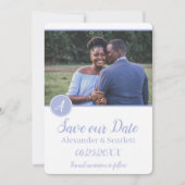 Paarse monogram foto slaat de datum op aankondiging (Voorkant)