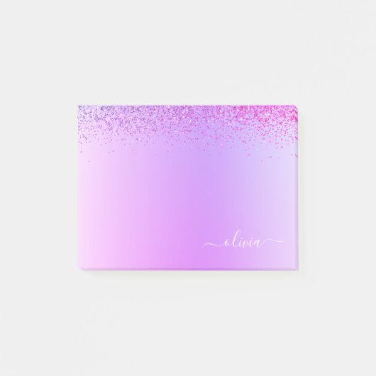 Paarse monogram geborsteld metaal post-it® notes (Voorkant)