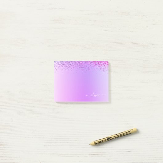 Paarse monogram geborsteld metaal post-it® notes (Op bureau)