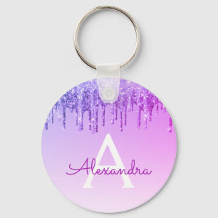 Paarse monogram Glitter & Sparkle Sleutelhanger