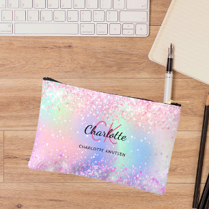 Paarse monogram holografisch roze etui